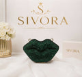 Emerald Green Crystal Lips Clutch Bag – Luxury Evening Party Purse
