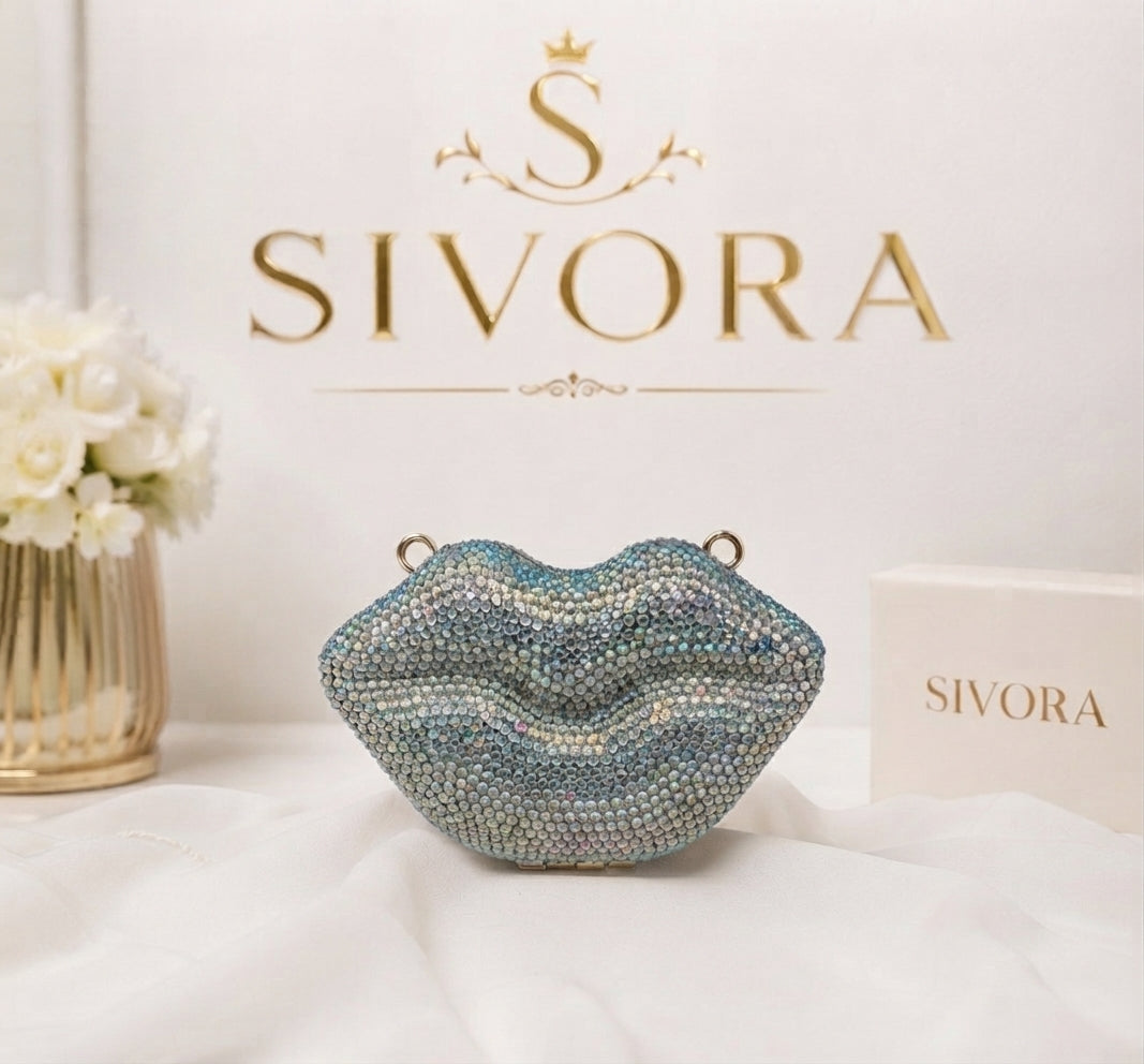 Emerald Green Crystal Lips Clutch Bag – Luxury Evening Party Purse