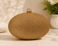 Luxury Gold Crystal Oval Clutch Bag – Elegant Bridal & Party Evening Purse